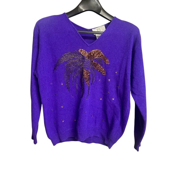Anne Klein by Sadimara Beaded Lambswool/Rabbit/Angora Sweater Size M Purple Rare - Picture 4 of 11